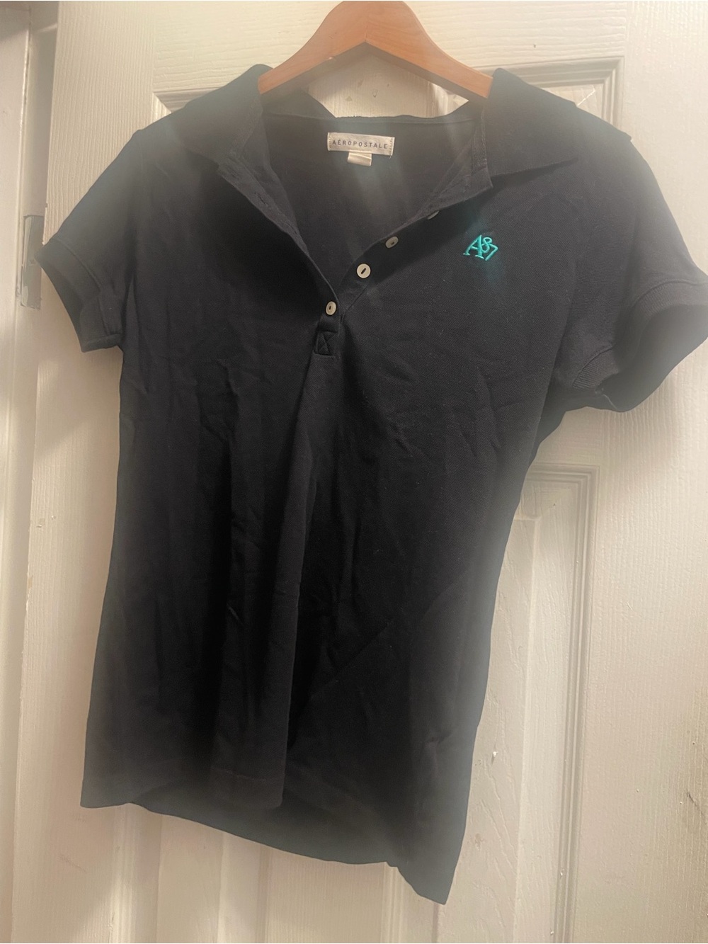Aeropostale Black Polo Tee with Teal Logo
